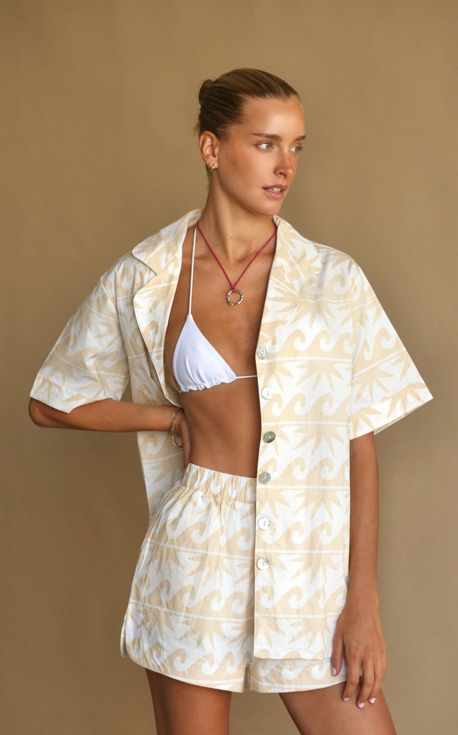 Sets Araminta James | Waimea Cotton Shirt Set Vanilla