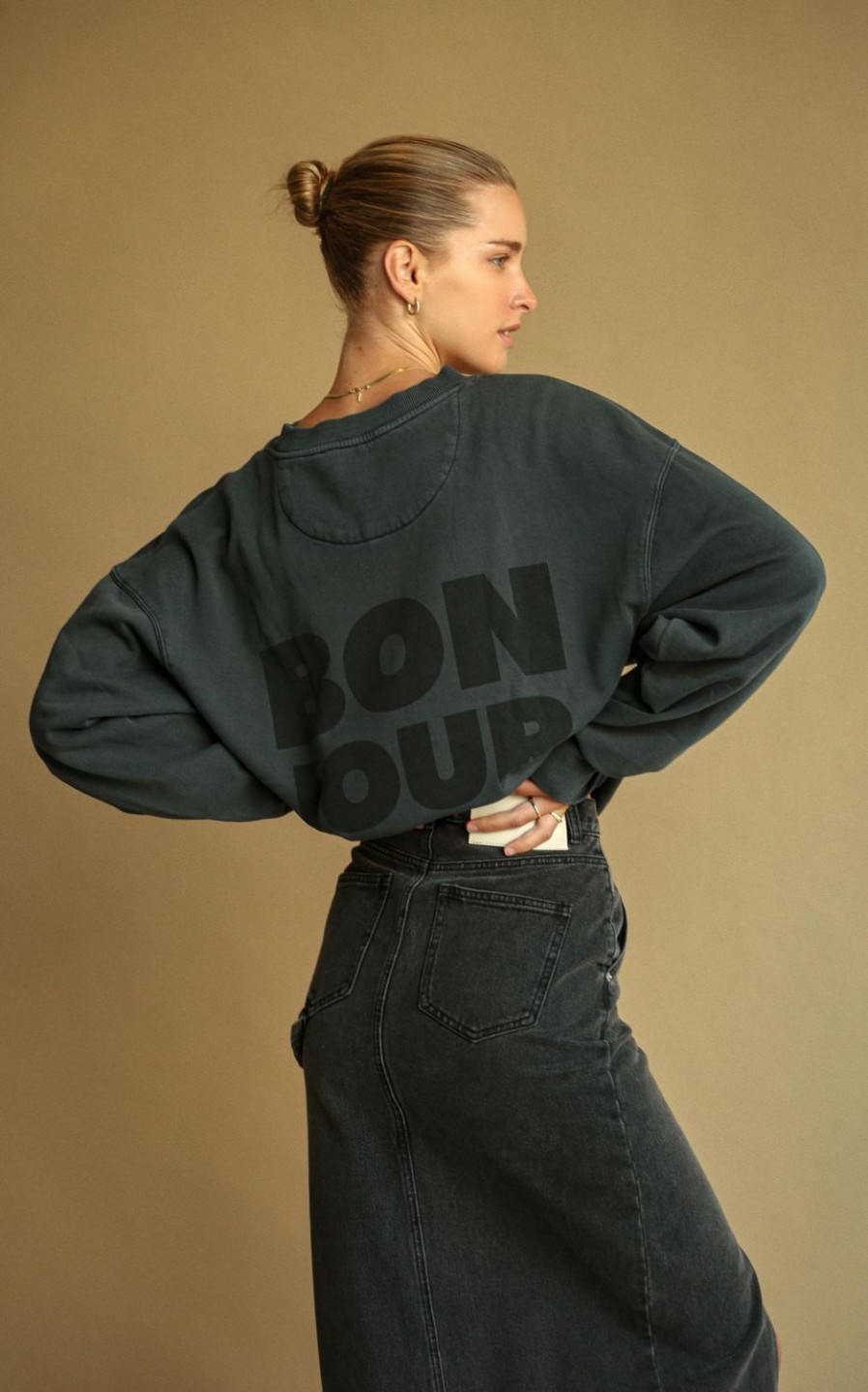 Tops Araminta James | Bonjour Sweatshirt Washed Black