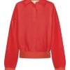 Tops Araminta James | Waffle Trim Snap Sweatshirt Coral