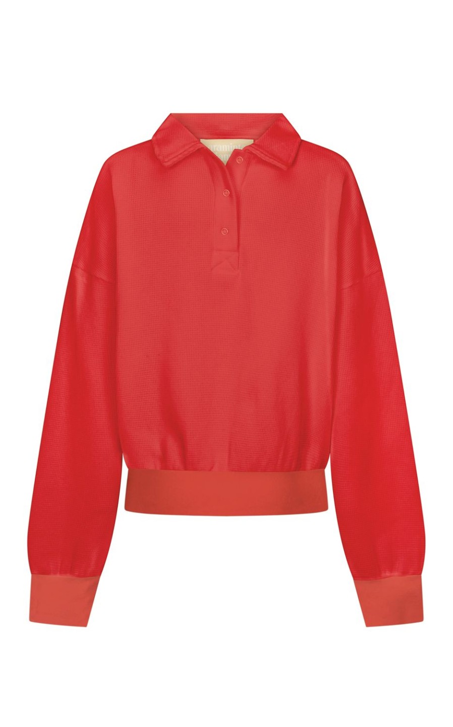 Tops Araminta James | Waffle Trim Snap Sweatshirt Coral