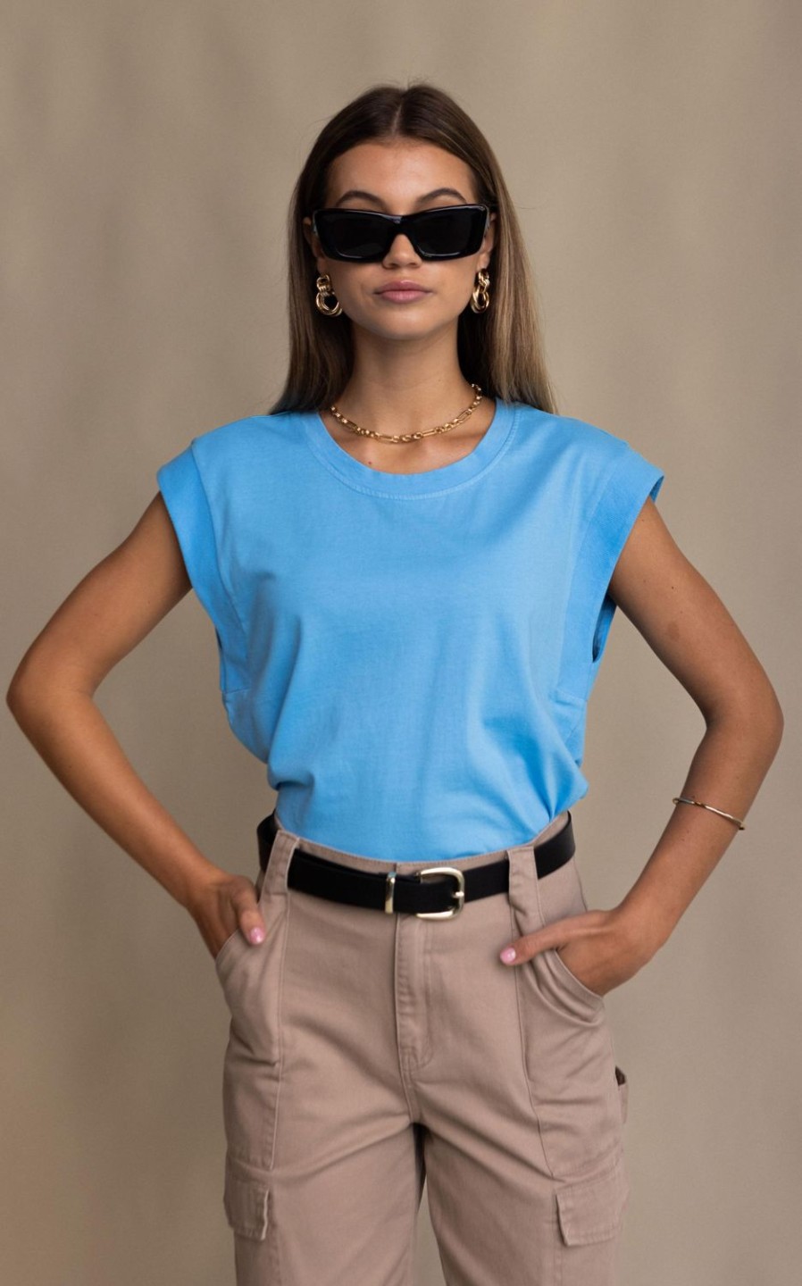 Tops Araminta James | Classic Sleeveless Top Dusty Blue