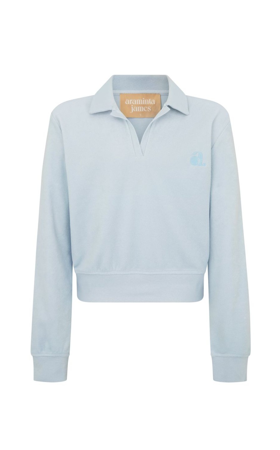 Tops Araminta James | Terry Polo Long Sleeve Shirt Powder Blue