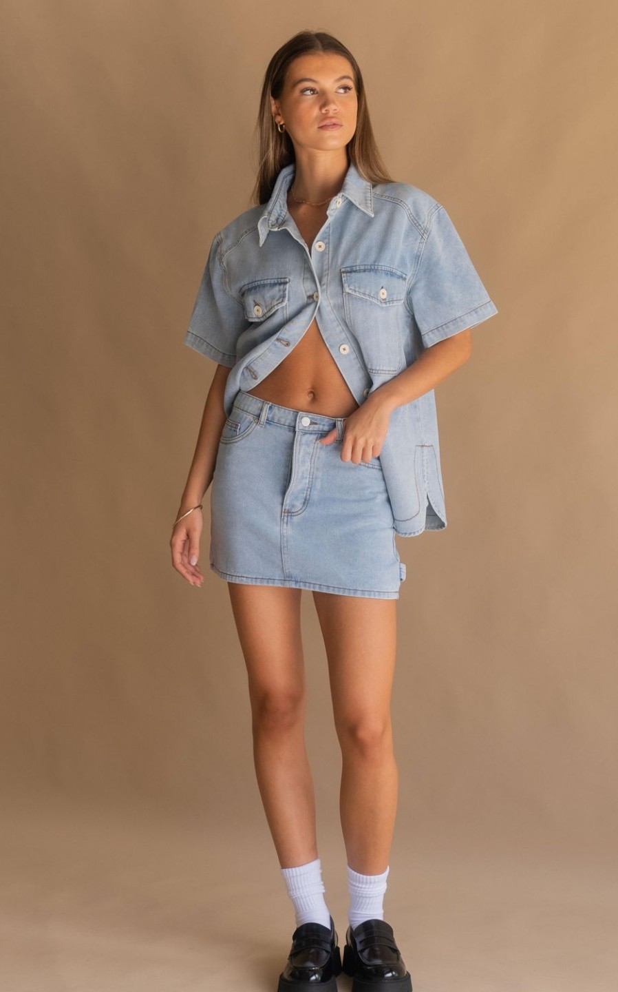 Bottoms Araminta James | Summa Denim Skirt Washed Blue