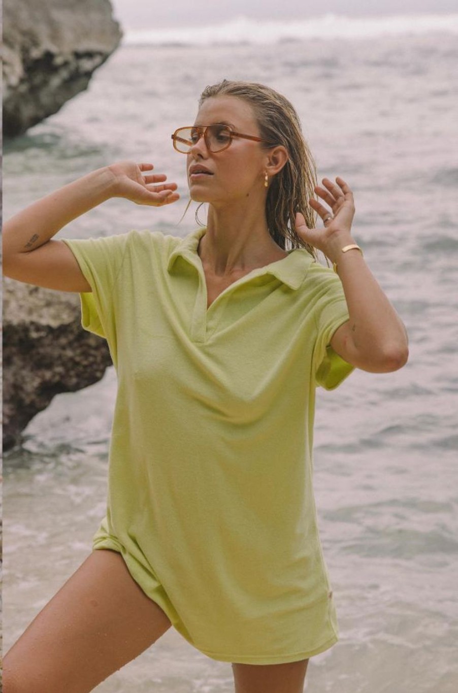 Dresses Araminta James | Terry Polo Dress Lime