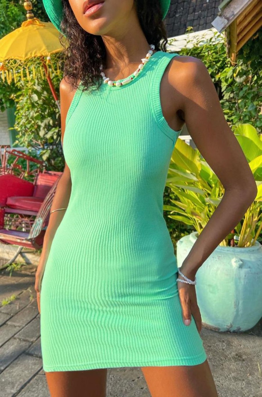 Dresses Araminta James | The Rio Waffle Dress Honeydew Green